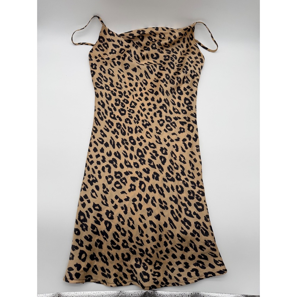 Audrey 3+1 Leopard Print Cowl Neck Slip Dress Tan Black Mini Sleeveless Womens